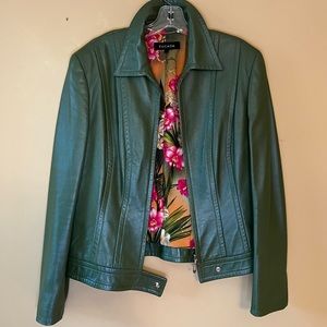 ESCADA Avocado Green Soft Leather Jacket with Silk Lining